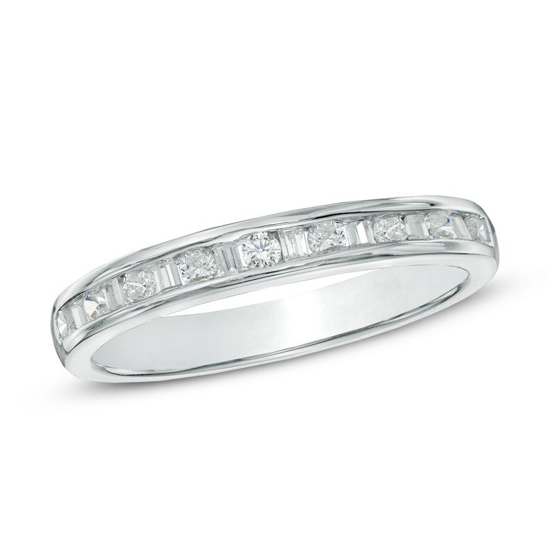 1/4 CT. T.W. Baguette and Round Diamond Alternating Band in 10K White Gold