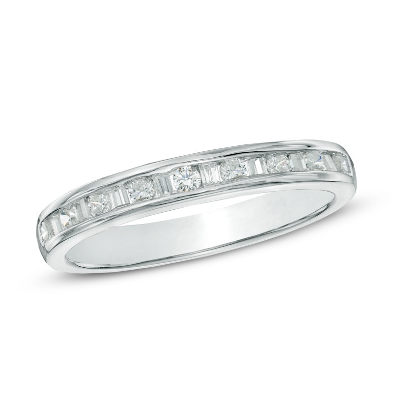 Main Image 1 of 1/4 CT. T.W. Baguette and Round Diamond Alternating Band in 10K White Gold