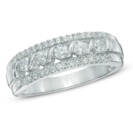 1/2 CT. T.W. Diamond Five Stone Swirl Band in 10K White Gold
