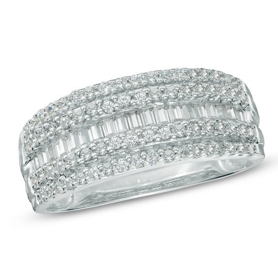 1/2 CT. T.w. Baguette and Round Diamond Layered Band in 10K White Gold