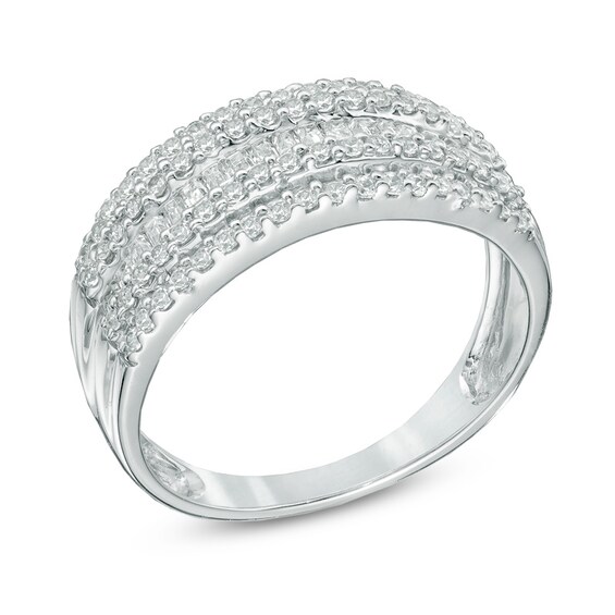 1/2 CT. T.w. Baguette and Round Diamond Layered Band in 10K White Gold