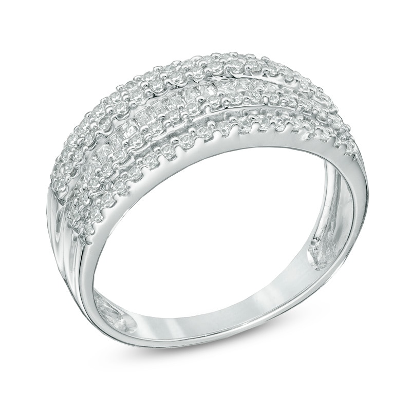 1/2 CT. T.W. Baguette and Round Diamond Layered Band in 10K White Gold