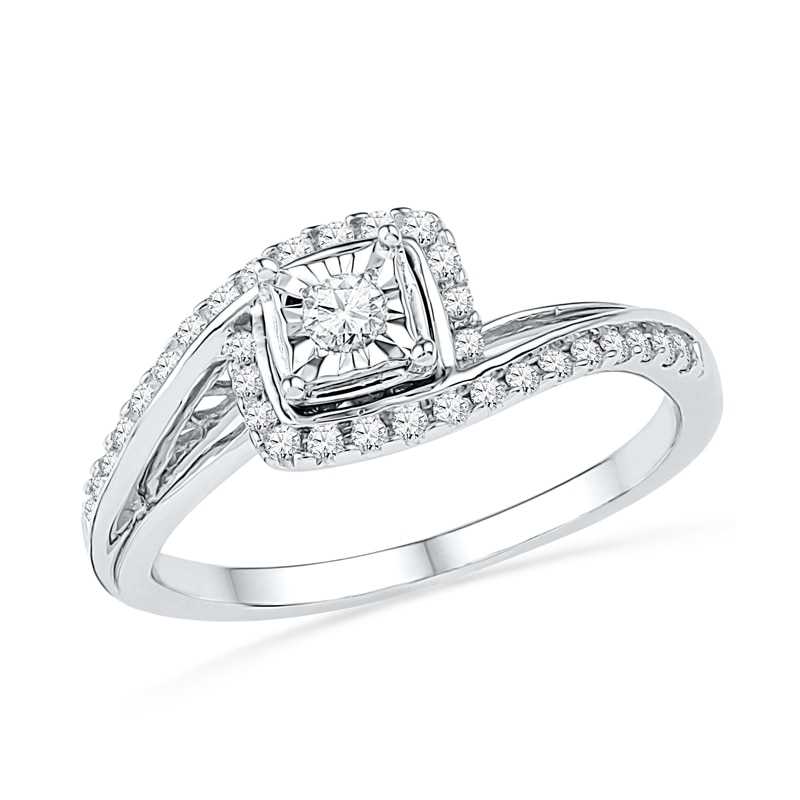 Main Image 1 of 1/4 CT. T.W. Diamond Princess-Cut Bypass Frame Promise Ring in Sterling Silver