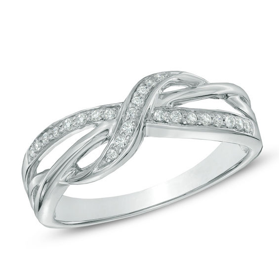 1 10 Ct T W Diamond Sideways Infinity Ring In Sterling Silver T W Diamond Sideways Infinity Ring In Sterling Silver