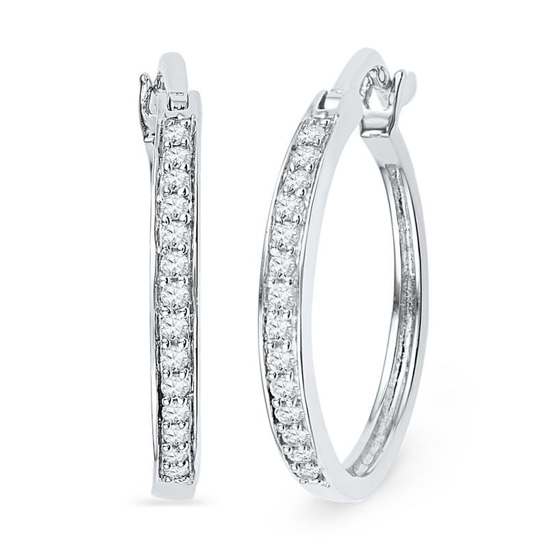 Main Image 1 of 1/5 CT. T.W. Diamond Hoop Earrings in Sterling Silver