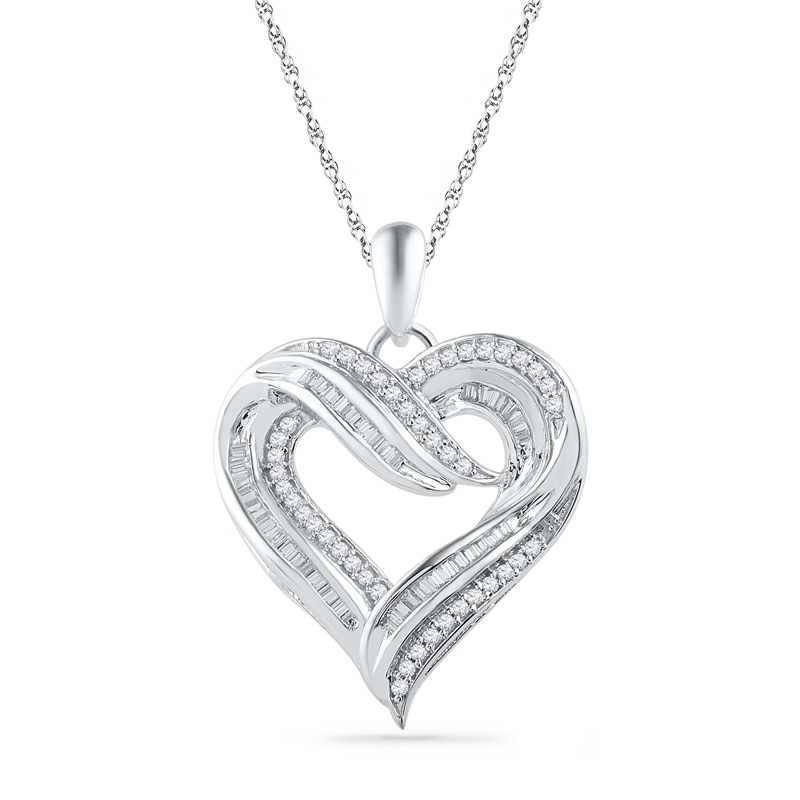 Main Image 1 of 1/2 CT. T.W. Diamond Layered Heart Pendant in Sterling Silver