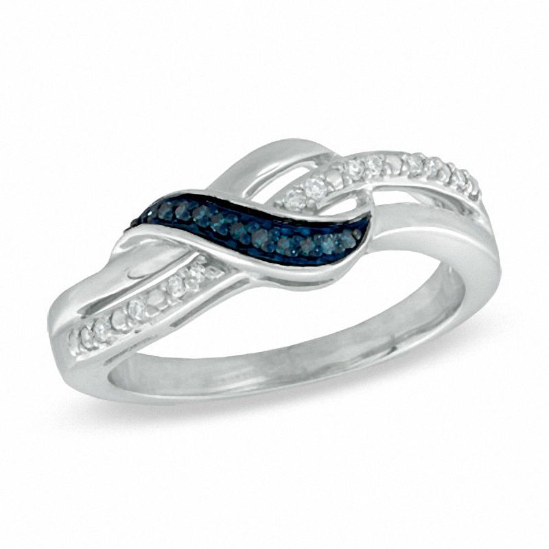 Main Image 1 of 1/10 CT. T.W. Enhanced Blue and White Diamond Loose Knot Ring in Sterling Silver