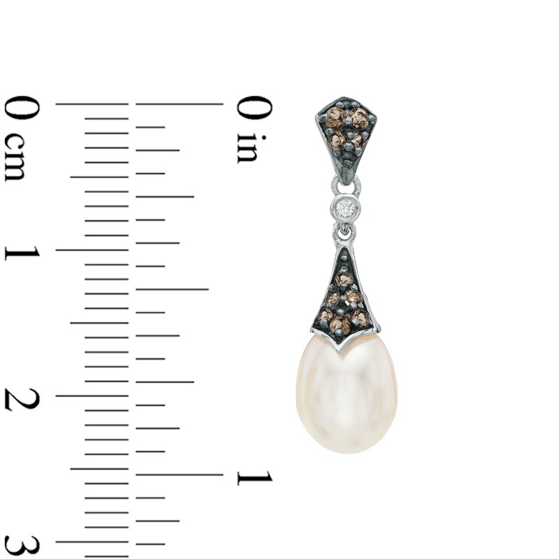 Main Image 2 of 6.5-7.0mm Freshwater Cultured Pearl, Smoky Quartz and Lab-Created White Sapphire Earrings in Sterling Silver