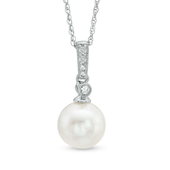 7.5-8.0mm Freshwater Cultured Pearl and Lab-Created White Sapphire Pendant in 10K White Gold