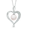 Thumbnail Image 0 of 7.5 - 8.0mm Cultured Freshwater Pearl and Lab-Created White Sapphire  Heart Pendant in Sterling Silver