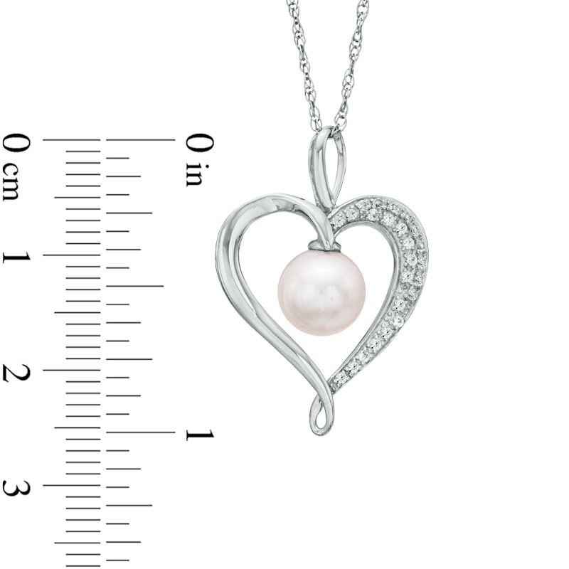 7.5 - 8.0mm Cultured Freshwater Pearl and Lab-Created White Sapphire  Heart Pendant in Sterling Silver