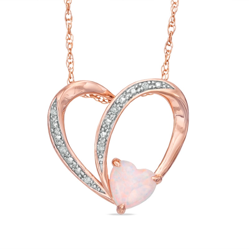 6.0mm Heart-Shaped Lab-Created Opal and White Sapphire Heart Pendant in Sterling Silver with 14K Rose Gold Plate