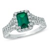 Thumbnail Image 0 of Emerald-Cut Lab-Created Emerald and White Sapphire Ring in 10K White Gold