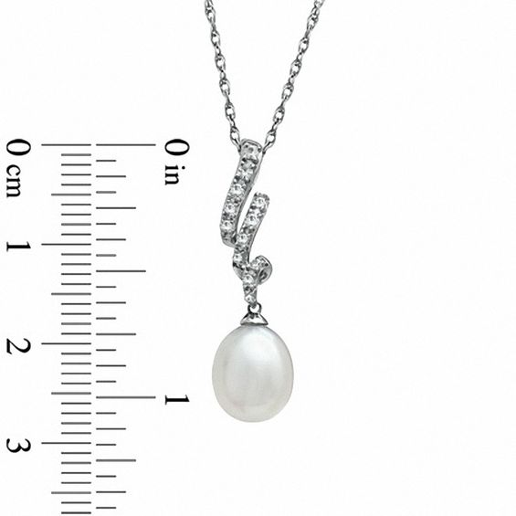 7.0-8.5mm Freshwater Cultured Pearl and Lab-Created White Sapphire Pendant and Drop Earrings Set in Sterling Silver