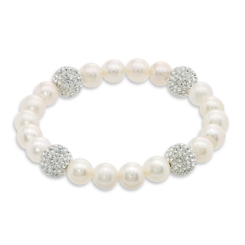 Main Image 1 of 8.0-9.0mm Freshwater Cultured Pearl and Crystal Bead Bracelet-7.25"