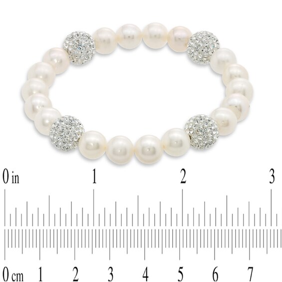 8.0-9.0mm Freshwater Cultured Pearl and Crystal Bead Bracelet-7.25"