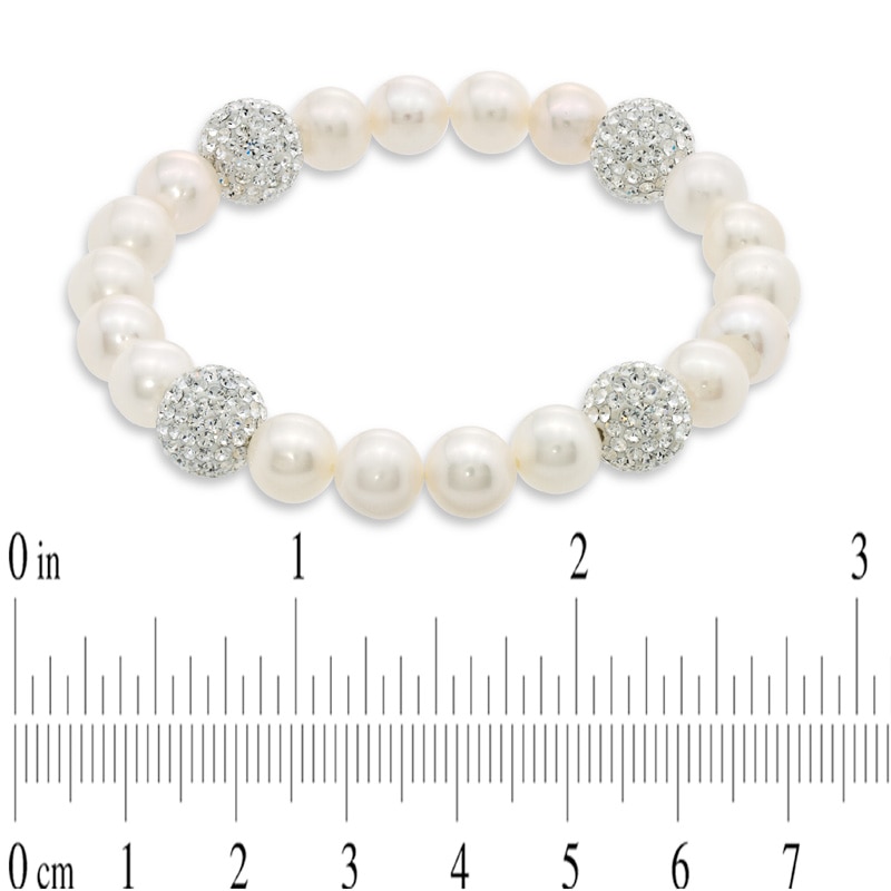 Main Image 2 of 8.0-9.0mm Freshwater Cultured Pearl and Crystal Bead Bracelet-7.25"
