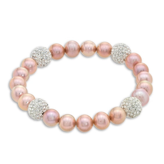 8.0 - 9.0mm Pink Cultured Freshwater Pearl and Crystal Bead Bracelet - 7.25"