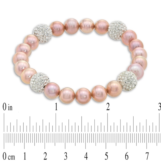 8.0-9.0mm Pink Freshwater Cultured Pearl and Crystal Bead Bracelet-7.25"
