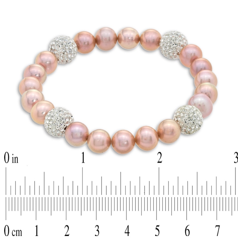 Main Image 2 of 8.0-9.0mm Pink Freshwater Cultured Pearl and Crystal Bead Bracelet-7.25"