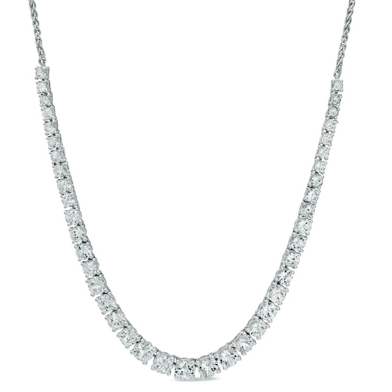Main Image 1 of Lab-Created White Sapphire Graduated Necklace in Sterling Silver