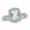 Thumbnail Image 1 of Cushion-Cut Aquamarine and Lab-Created White Sapphire Ring in Sterling Silver