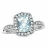 Thumbnail Image 0 of Cushion-Cut Aquamarine and Lab-Created White Sapphire Ring in Sterling Silver