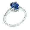 Thumbnail Image 2 of Oval Lab-Created Blue and White Sapphire Ring in 10K White Gold