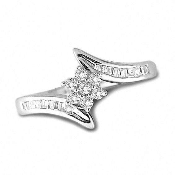 1/4 CT. T.w. Diamond Flower Cluster Bypass Ring in 10K White Gold