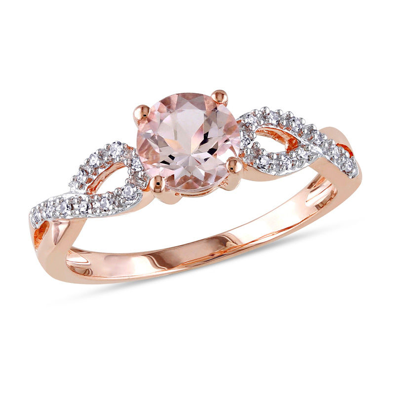 6.0mm Morganite and Diamond Accent Twist Engagement Ring in 10K Rose Gold |  Zales