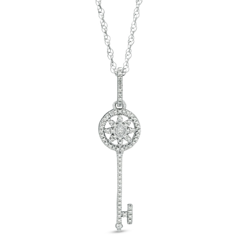 Main Image 1 of 1/10 CT. T.W. Diamond Vintage-Style Key Pendant in Sterling Silver