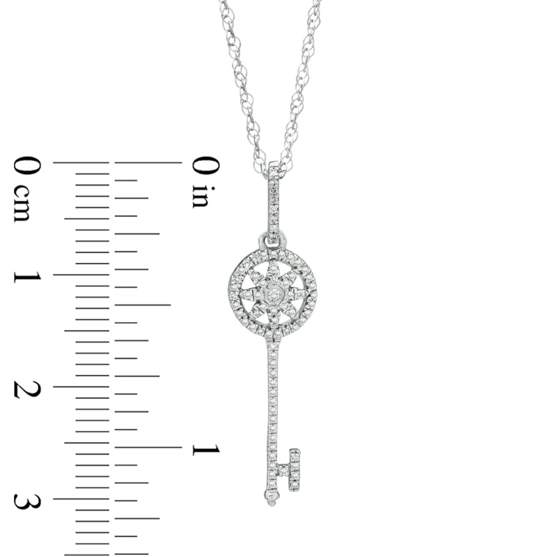 Main Image 2 of 1/10 CT. T.W. Diamond Vintage-Style Key Pendant in Sterling Silver