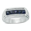 Thumbnail Image 0 of Men's Square-Cut Blue Sapphire and  1/8 CT. T.W. Diamond Ring in 10K White Gold