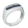 Thumbnail Image 1 of Men's Square-Cut Blue Sapphire and  1/8 CT. T.W. Diamond Ring in 10K White Gold