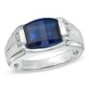 Thumbnail Image 1 of Barrel-Shaped Lab-Created Blue Sapphire and Diamond Accent Ring in Sterling Silver