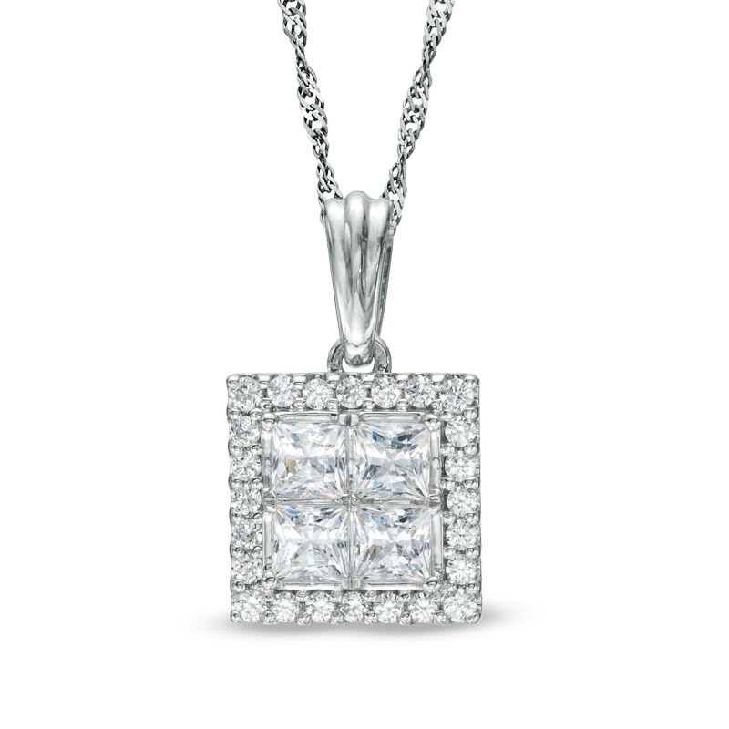 1 CT. T.W. Quad Princess-Cut Diamond Square Frame Pendant in 14K White Gold