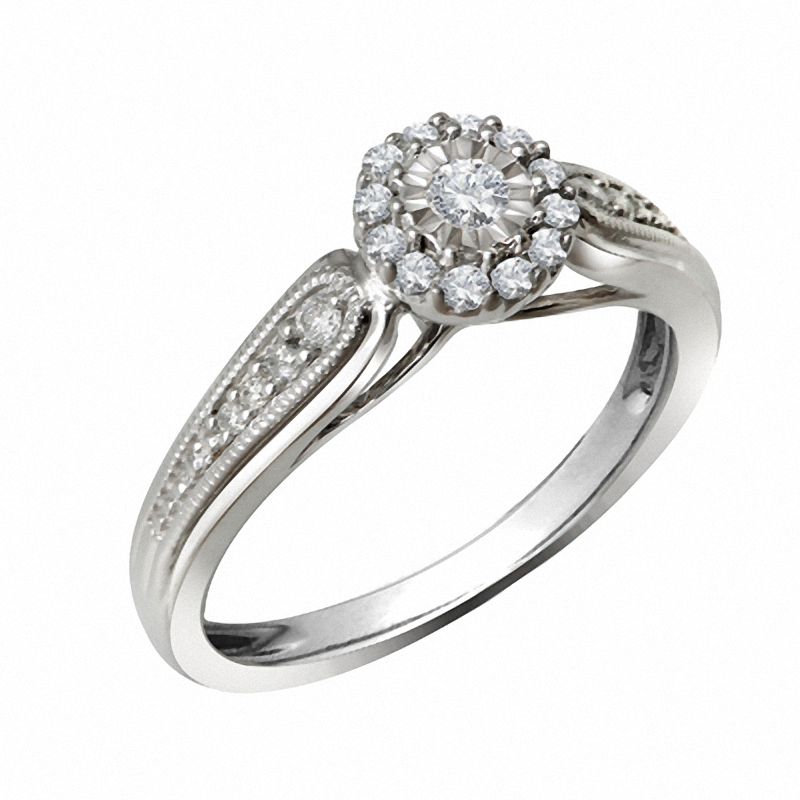 Main Image 2 of Cherished Promise Collection™ 1/5 CT. T.W. Diamond Frame Promise Ring in Sterling Silver