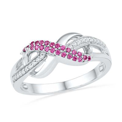 Lab-Created Pink Sapphire and Diamond Accent Infinity Loop Ring in Sterling  Silver