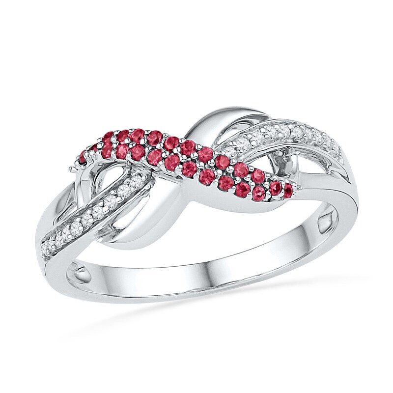 Main Image 1 of Lab-Created Ruby and Diamond Accent Infinity Loop Ring in Sterling Silver
