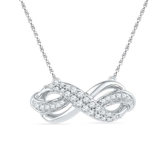 Lab-Created White Sapphire and 1/20 CT. T.w. Diamond Infinity Loop Necklace in Sterling Silver