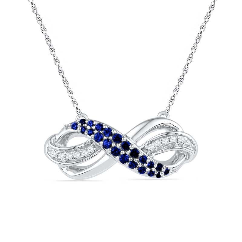 Lab-Created Blue Sapphire and Diamond Accent Infinity Loop Necklace in Sterling Silver