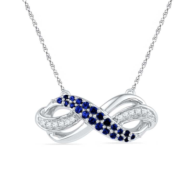 Main Image 1 of Lab-Created Blue Sapphire and Diamond Accent Infinity Loop Necklace in Sterling Silver