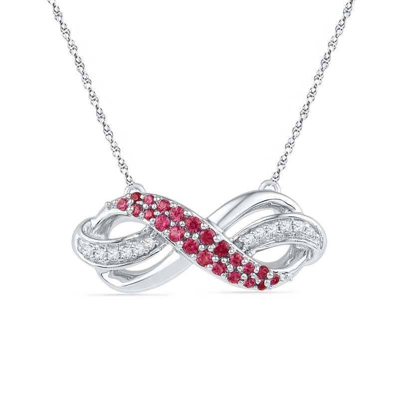 Lab-Created Ruby and 1/20 CT. T.W. Diamond Infinity Loop Necklace in Sterling Silver