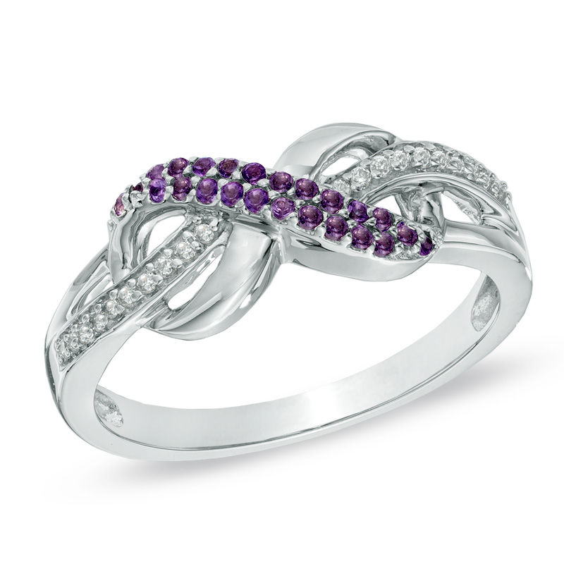 Main Image 1 of Amethyst and Diamond Accent Infinity Loop Ring in Sterling Silver
