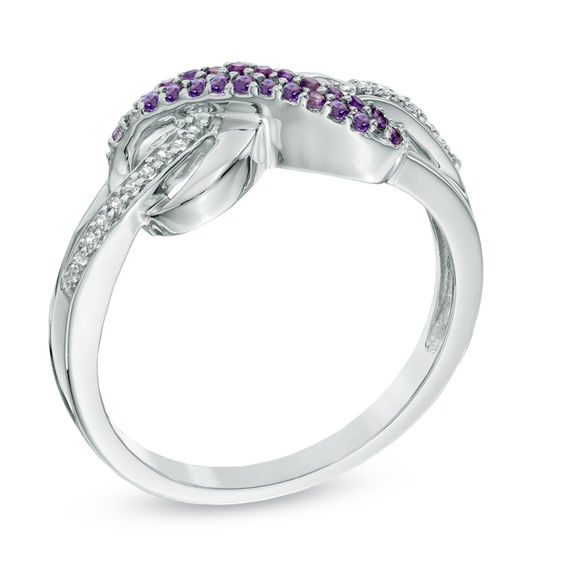 Amethyst and Diamond Accent Infinity Loop Ring in Sterling Silver