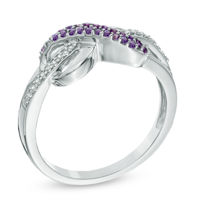Main Image 2 of Amethyst and Diamond Accent Infinity Loop Ring in Sterling Silver