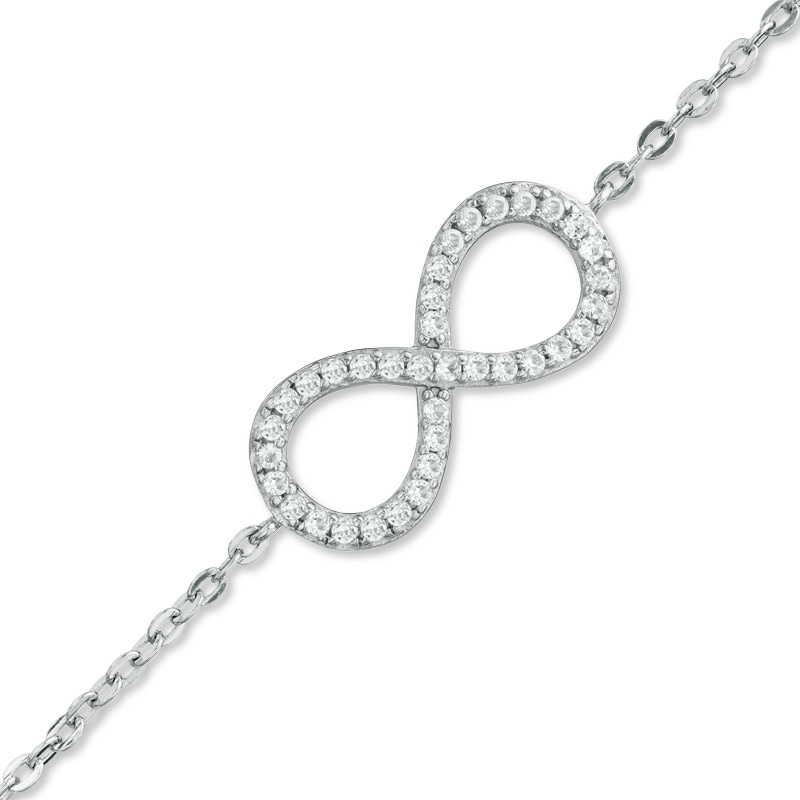 Main Image 1 of Lab-Created White Sapphire Sideways Infinity Bracelet in Sterling Silver - 7.25"