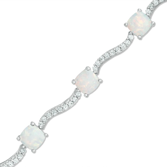 Cushion-Cut Lab-Created Opal and White Sapphire Wave Bracelet in Sterling Silver - 7.25"
