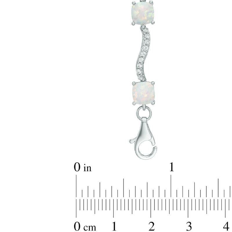 Main Image 2 of Cushion-Cut Lab-Created Opal and White Sapphire Wave Bracelet in Sterling Silver - 7.25"