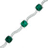 Thumbnail Image 1 of Cushion-Cut Lab-Created Emerald and White Sapphire Wave Bracelet in Sterling Silver - 7.25"